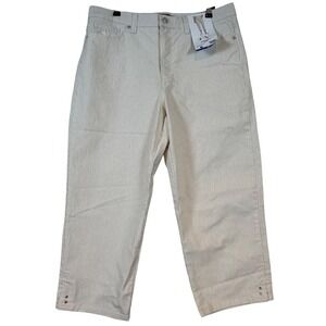 Gloria Vanderbilt Amanda Capri Pants •10• Tan White Pinstripe High Rise Studded